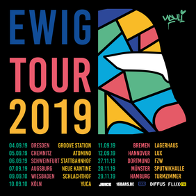 Flyer zur Ewig Tour 2019 von Mauli mit allen Konzertorten