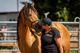 Foto von Mustang Casanova und Trainerin Janell Baader beim Training