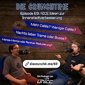 Das Titelbild der Episode 69 vom Podcast "Die Crunchtime". Ein dunkler, hölzerner Hintergrund. In blauen Neonlettern steht der Podcastname "DIE CRUNCHTIME" im Bild. Kleiner und darunter steht der Titel der aktuellen Episode sowie die drei wichtigsten Themen.
