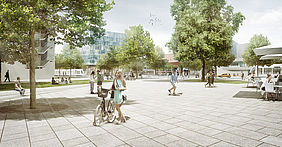 Foto einer Skizze des Campusplatzes nach Umgestaltung im Rahmen des Masterplans